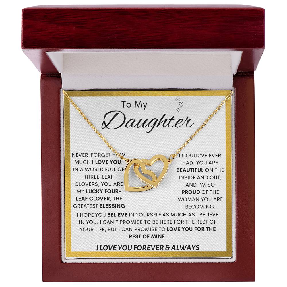 To My Daughter | Lucky Clover Interlocking Hearts Necklace