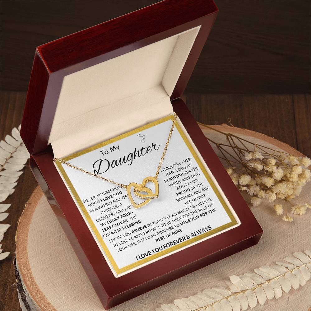 To My Daughter | Lucky Clover Interlocking Hearts Necklace