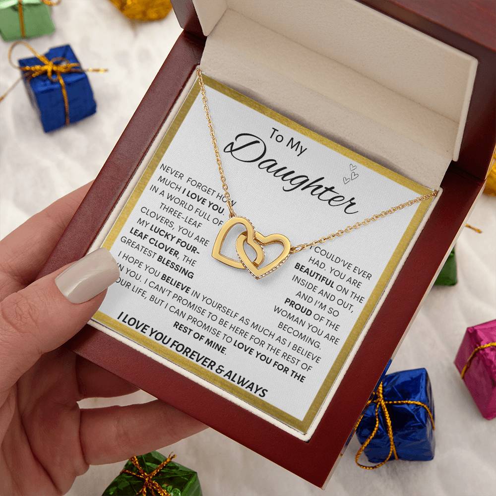 To My Daughter | Lucky Clover Interlocking Hearts Necklace