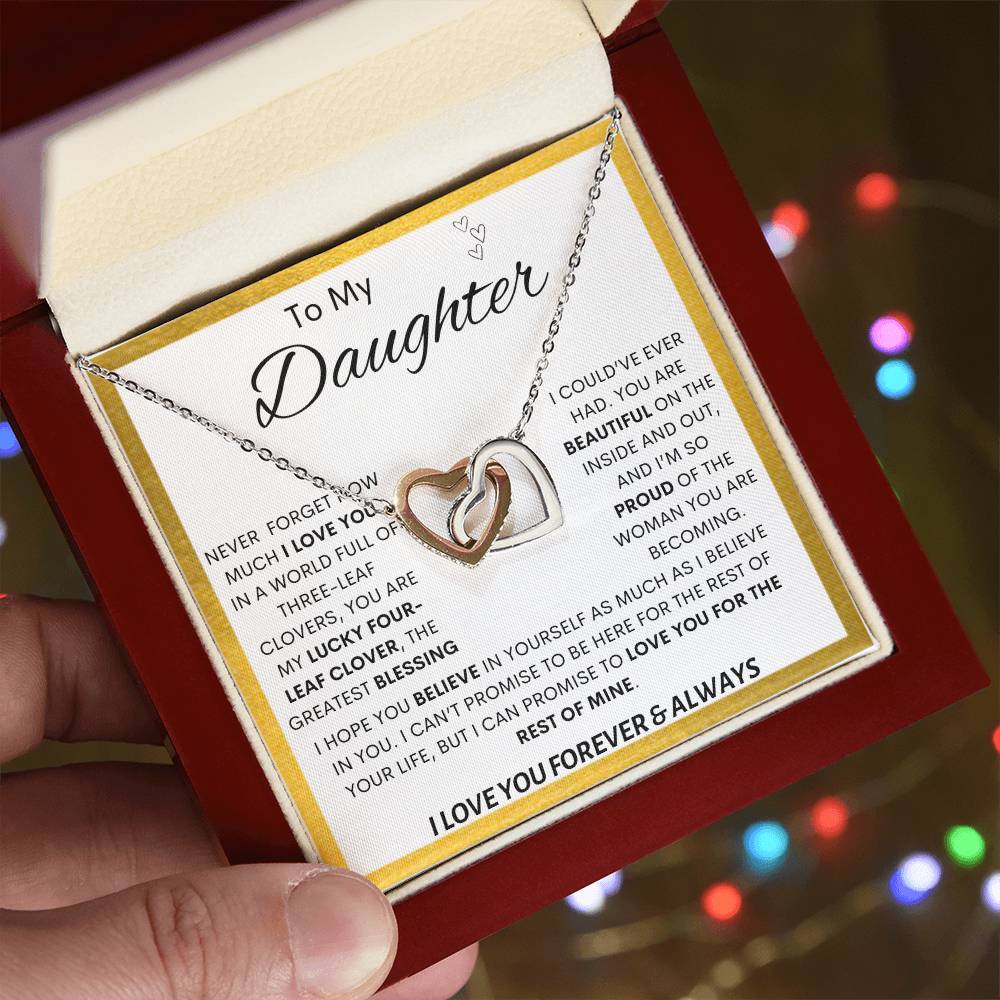 To My Daughter | Lucky Clover Interlocking Hearts Necklace